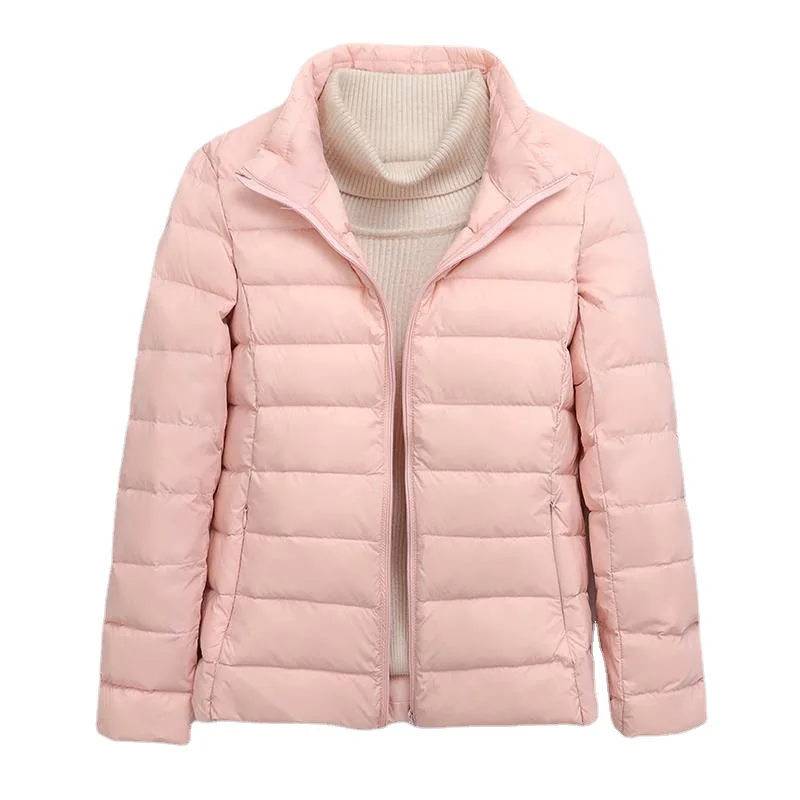 Light Down Jacket Women Short 2022 Winter Light Stand Collar White Duck Down Jacket