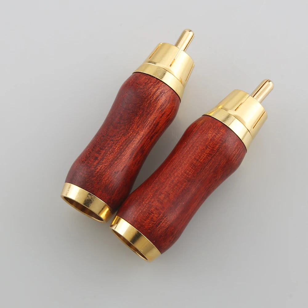 New 4pcs 3u Gold Plated Red Sandalwood RCA Plug Rosewood Red Sandalwood Audio Plug hi end Gold RCA Connector