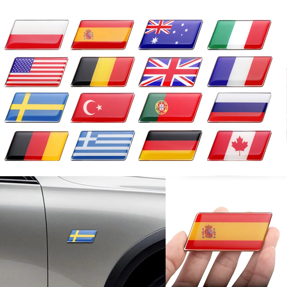 

3D Aluminum Sweden Russia Belgium Germany Italy Romania Netherlands Canada Greece Flag Emblem Car Side Body Trunk Decor Stickers