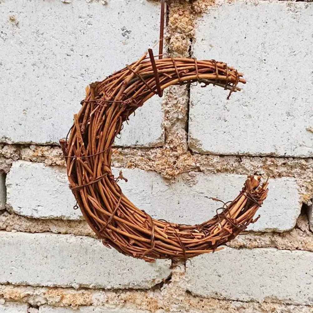 

2 Pcs Rattan Garland Moon-shape Wreath Christmas Making Rings Summer Wreaths Front Door DIY Accessory Hand Woven Hoop Vine