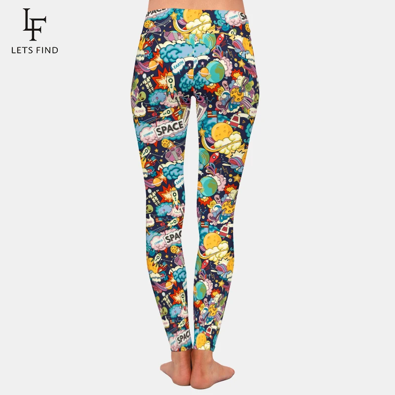 LETSFIND New Women Fitness Leggings 3D Cartoon Space Doodle Digital Printing High Waist Fashion Leggings