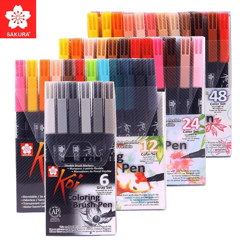 

SAKURA Koi Soft Head Water-based Watercolor Pen 6/12/24/48 Color Washable Student Painting Hand Account Art Pen Marker Pen Set