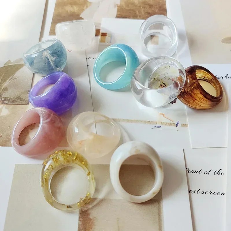 Винтажное креативное пластиковое кольцо из смолы для женщин и девушек цветной