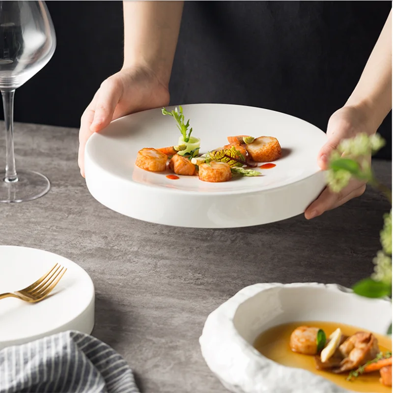 

Creative Ceramic Household Oval Plate White Ceramic Bowl Japanese Flat Soup Plate Western Tableware Salad Steak Plate Tableware