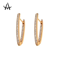 agsnilove v shape hoop earrings simple stylish design 18k gold plated copper inlaid zircon womens earrings fashion jewelry