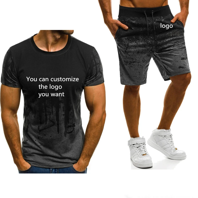 

2022Summer Men's t-shirt shorts Custom logo casual Gradient High Quality Cotton Men's T-Shirt Pants Suit 2Pcs
