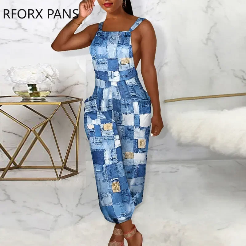 Женский комбинезон на завязках из джинсовой ткани с узором в стиле пэчворк