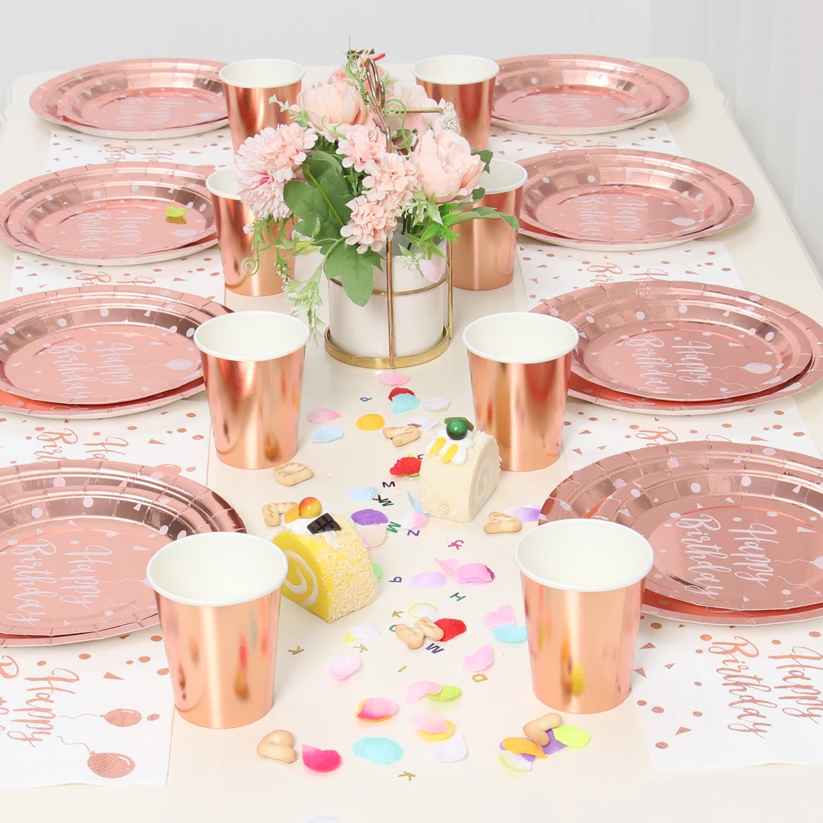 Декорации с днем рождения Girls шар цвета розового золота одноразовая посуда Baby Shower
