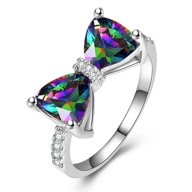 Elegant Mystic Rainbow Topaz Bowknot Ring Wedding Engagement Jewelry for Women Girl Size 6-10 images - 6