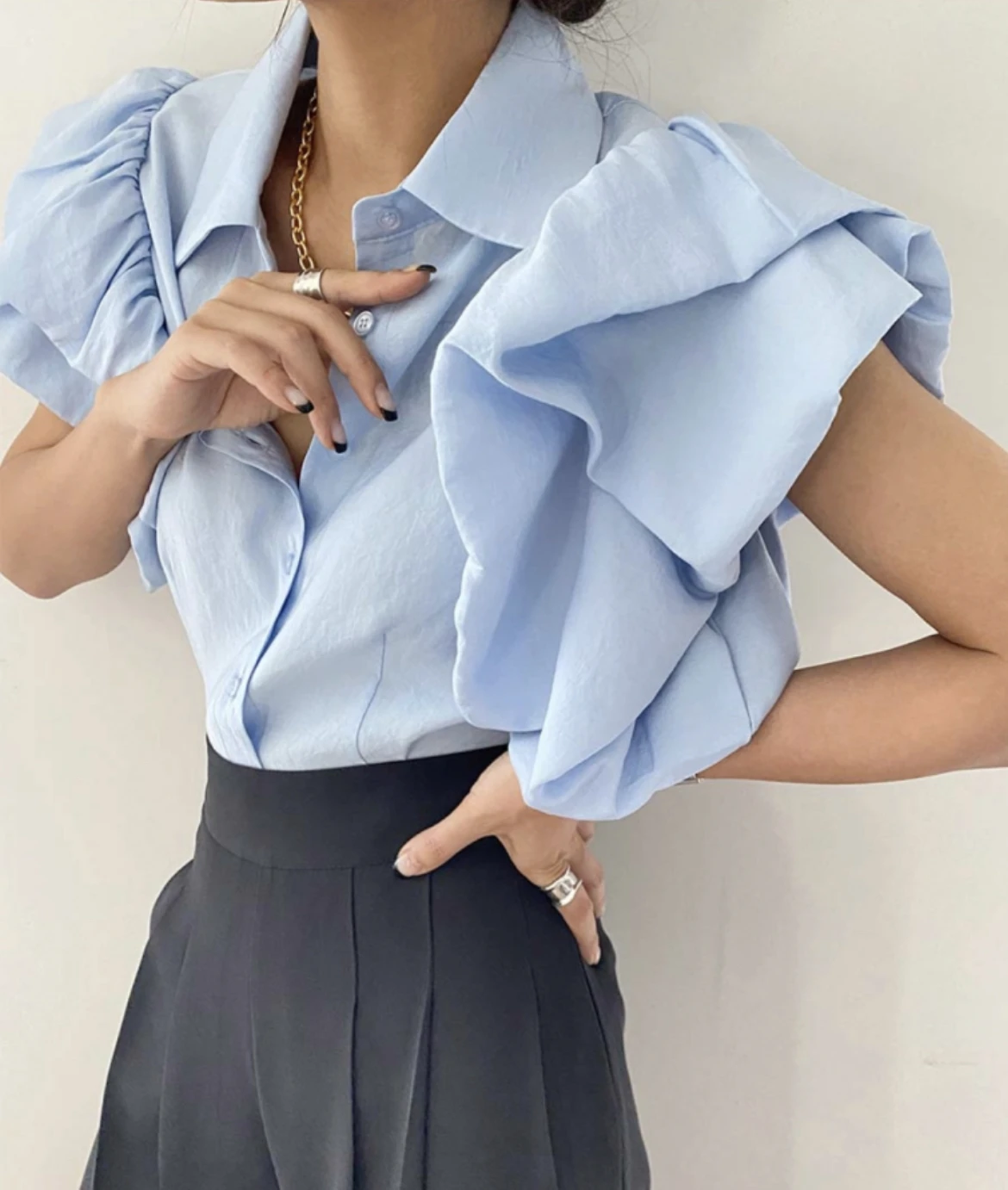 

Женская рубашка с оборками SuperAen, однотонная Повседневная рубашка с длинным рукавом в Корейском стиле