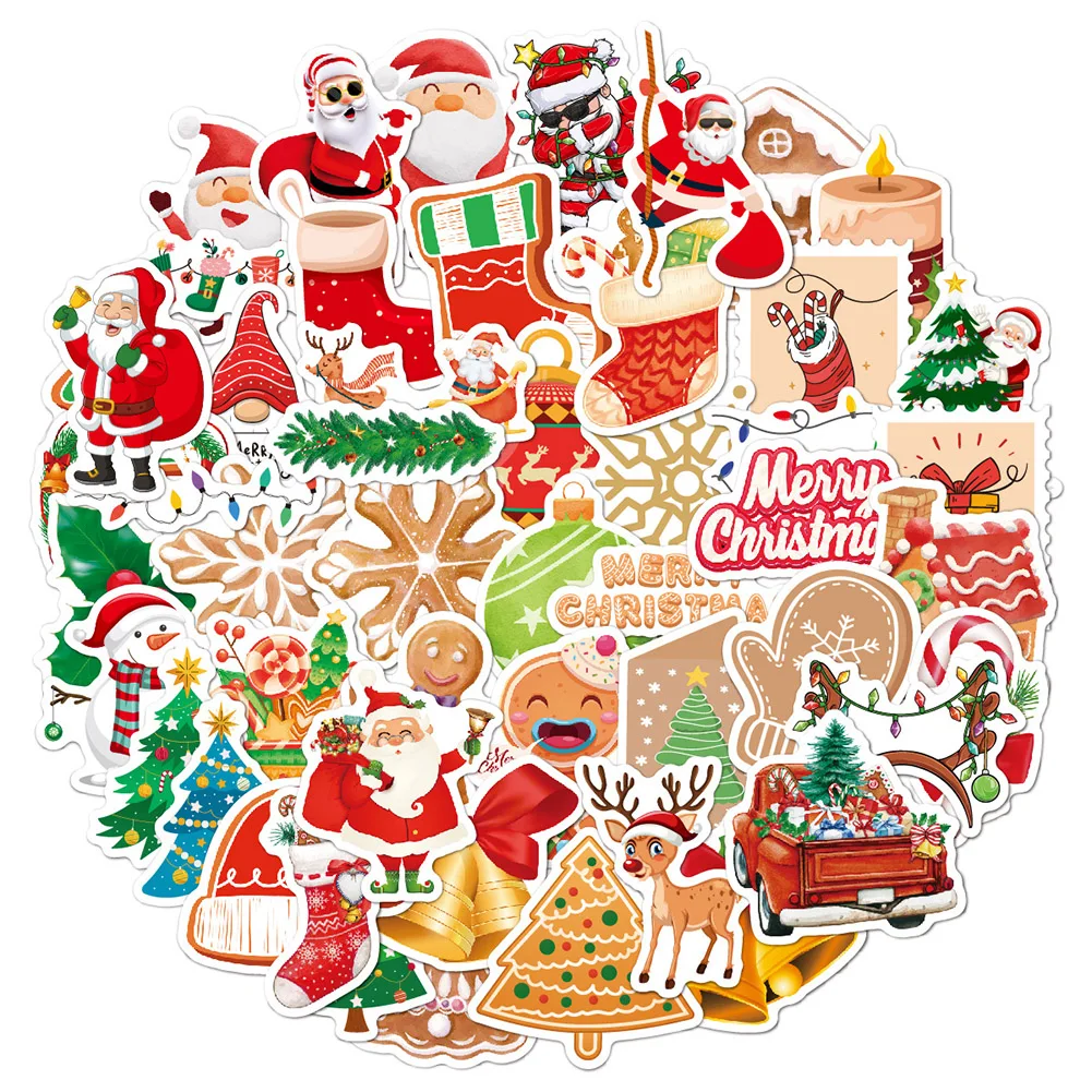 

50-60pcs New Year Merry Christmas Stickers Deer Santa Claus Snowman Children Gift Decal DIY For Skateboard Luggage Suitcase 2022