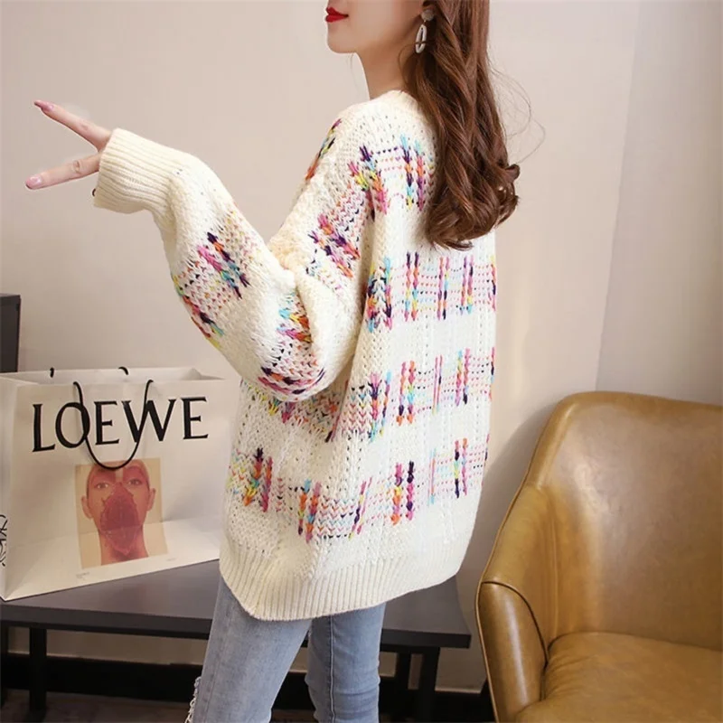 

Winter Autumn Multicolour Knitted Sweater Women Pullover Jumpers Ladies Korean Loose Student O-Neck Long Sleeve Knit Tops Female
