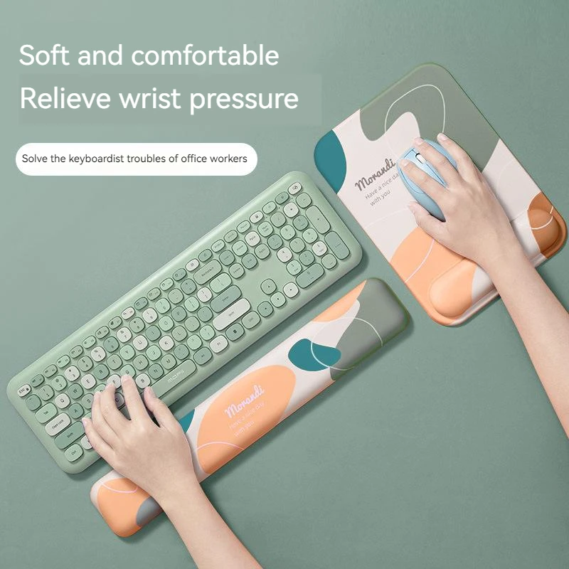 

Morandi Mouse Pad With Keyboard Wrist Rest Set Nonslip Ergonomic Hand Support Mice Mat 3D Silicone Mousepad For Office Work