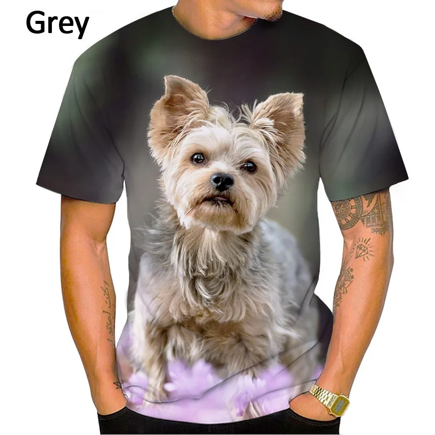 Men's and Women's Summer Fashion Casual T-shirt Cute Pet Dog Yorkshire Terrier 3D Printing Funny Round Neck Short Sleeve Tops