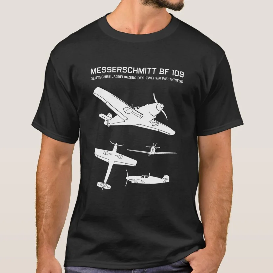 

Messerschmitt Bf 109 Fighter WWII German Plane Silhouette T-Shirt New 100% Cotton Short Sleeve O-Neck T-shirt Casual Mens Top