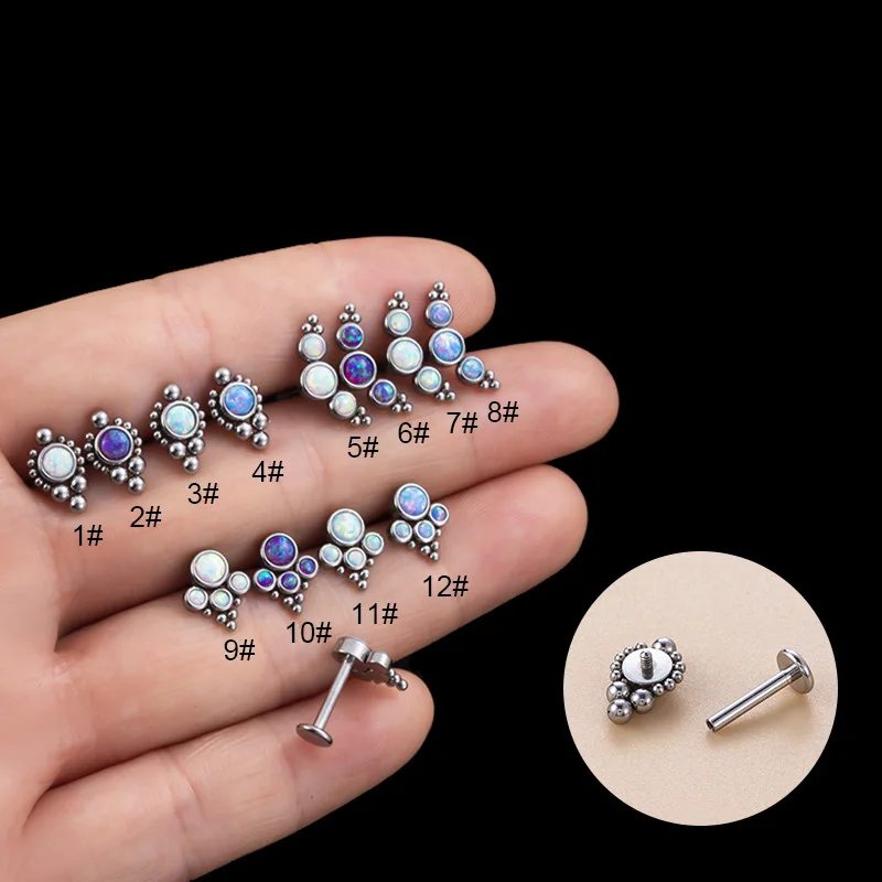 

1PC 16G Surgical Steel Opal Labret Piercing Stud Lip Ring Internal Thread Tragus Earring Helix Stud Cartilage Piercing Earring