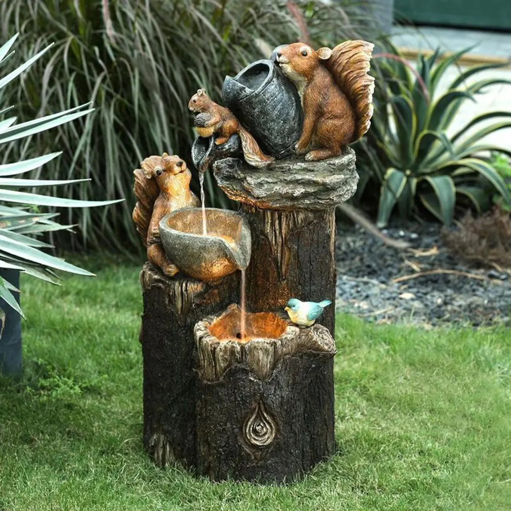 

Solar Garden Squirrel Resin Decor Animal Fountain Statue Multi-color Cascading Freestanding Squirrel Garden Decor For Yard