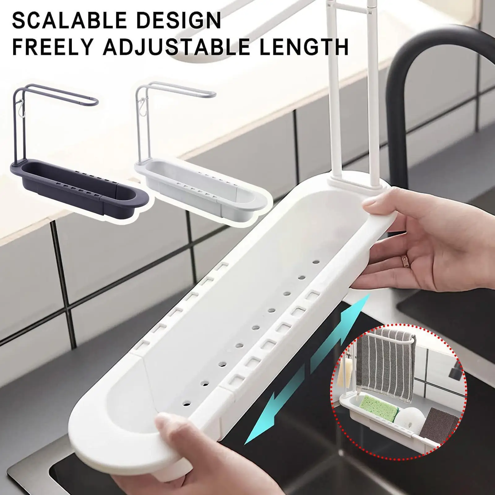 

Kitchen Telescopic Sink Drain Shelf Storage Basket Towel Durable Sponge Storage Soap Household Towel Tool Bar Rack Sink Kit Z9I4