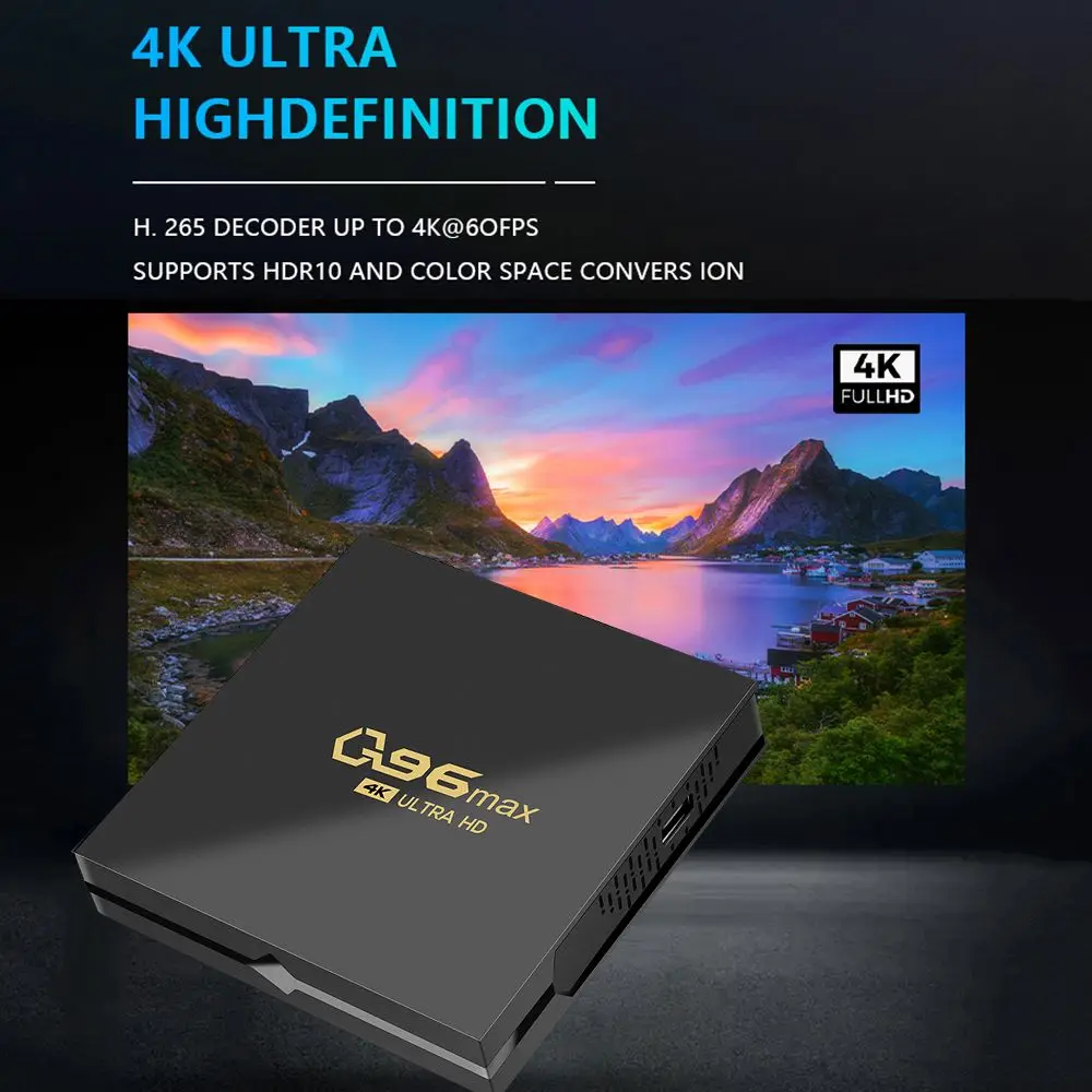 ТВ-Приставка Smart TV Q96 MAX Android 11 четырехъядерный процессор Amlogic S905L 2 4 ГГц Wi-Fi 4K 8 + 128 ГБ