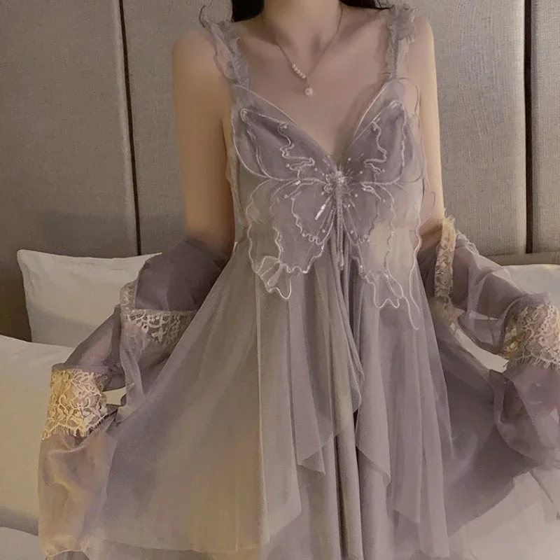 Пижамы с бабочками женское нижнее белье из двух предметов сексуальные пижамные