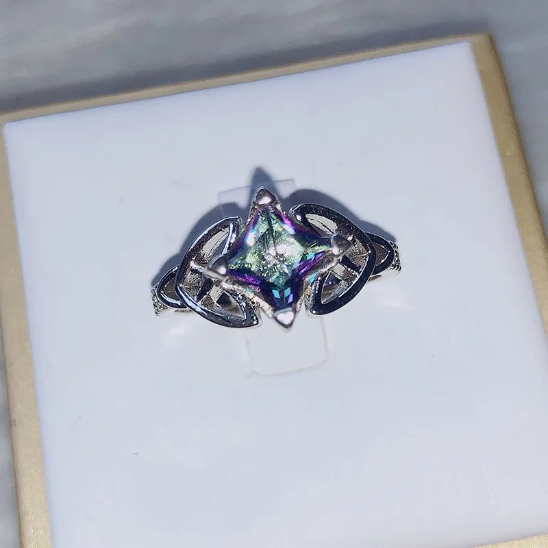 

Colorful Stone Geometric Women's Ring Inlaid Rainbow Gem Ring Female Accessories aterling silver jewerlry blue ring 925