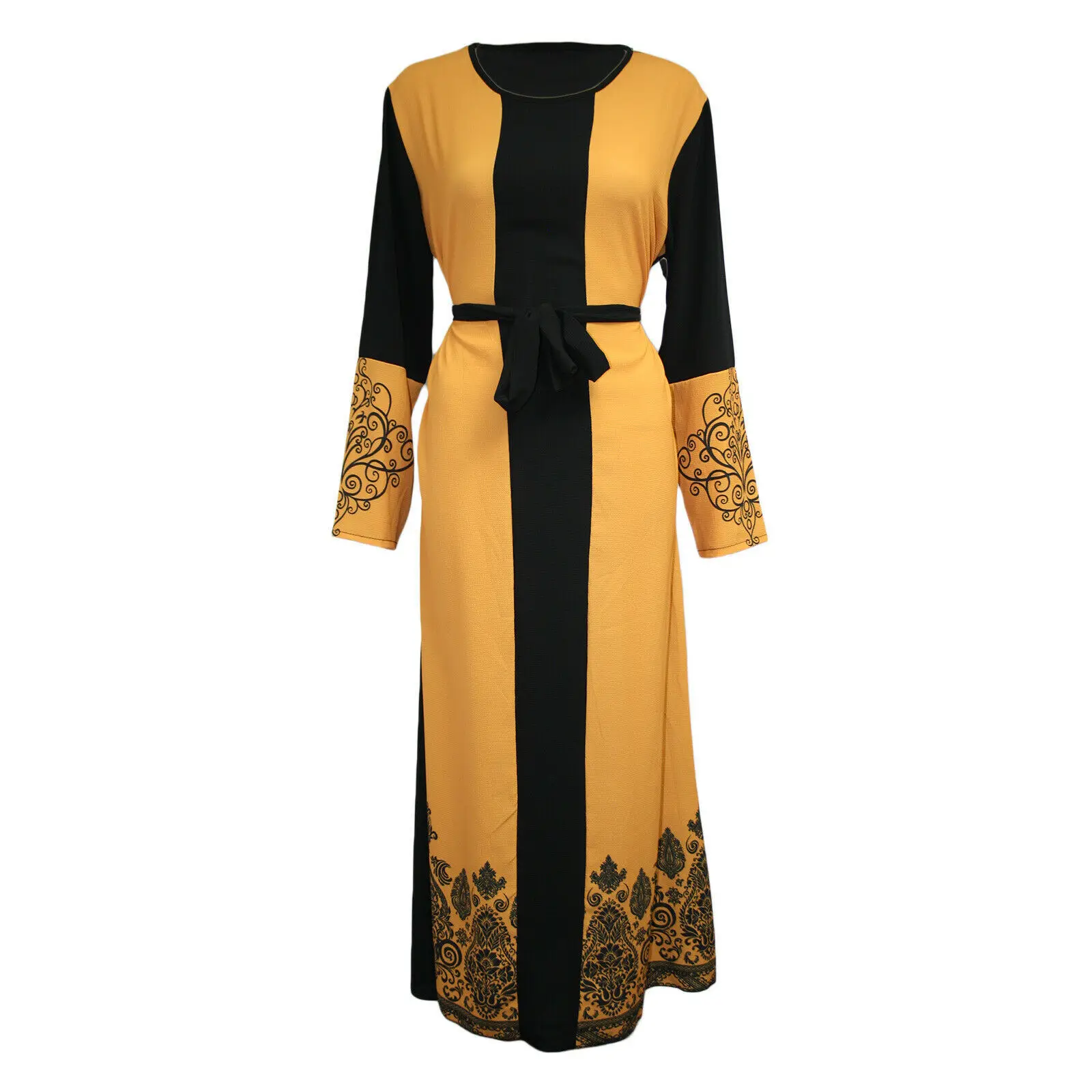 

Eid Muslim Abaya Caftan Elegant Long Sleeved Print Women Dress Maxi Vestidos Saudi Arab Morocco Kaftan Long Dresses Robes Abayas