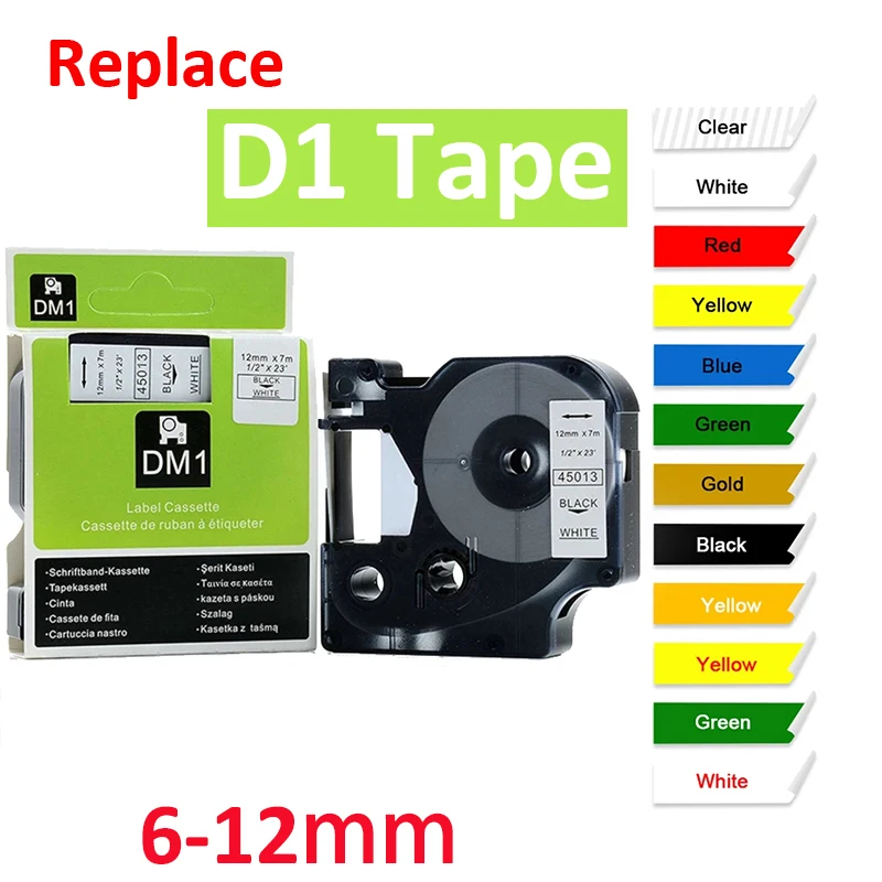 

6mm 9mm 12mm Compatible DYMO D1 Tape 45013 40913 45010 45016 45017 45018 43613 for DYMO LabelManager Printer 160 280 210D PnP