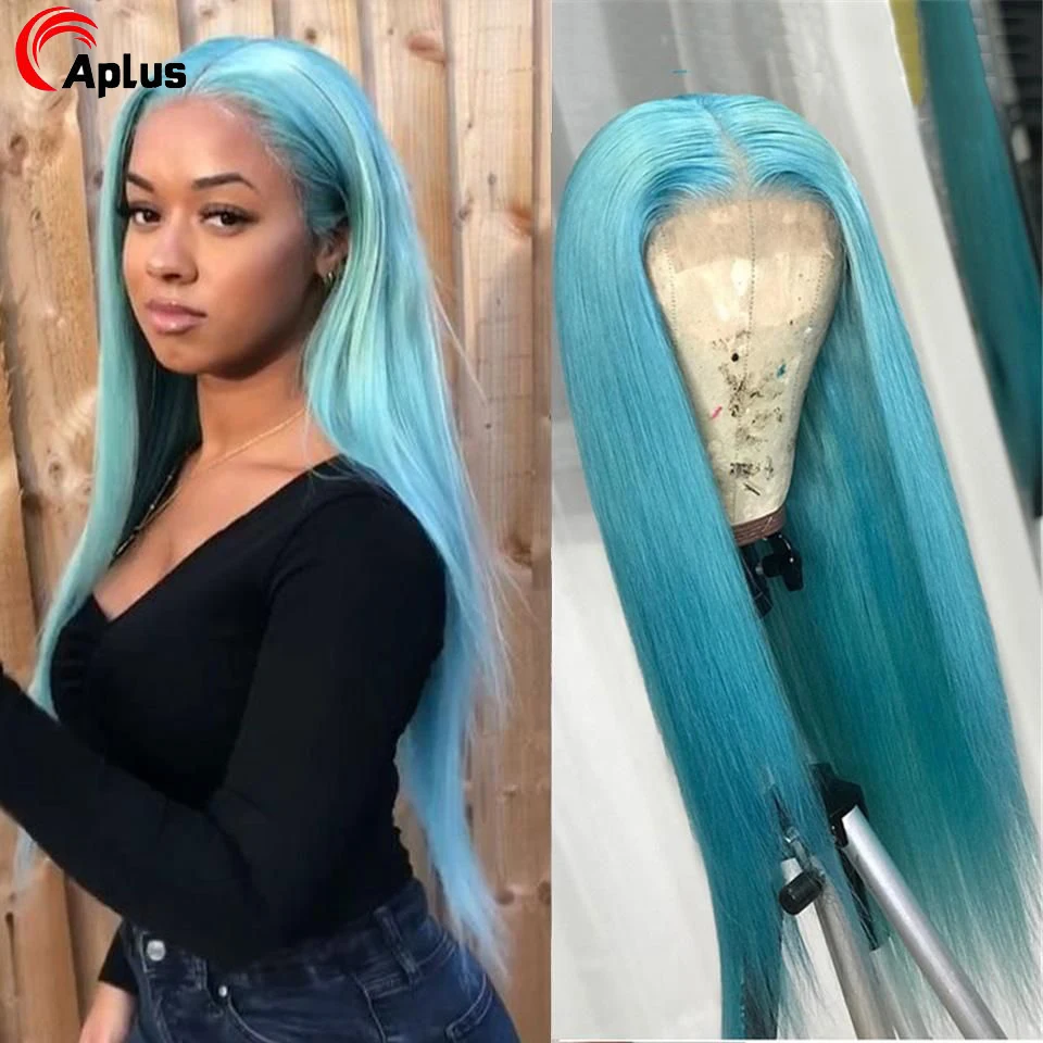 

Blue Lace Front Human Hair Wigs Pre-Plucked 13x4 Straight Lace Frontal Wig 28 30 Inch Remy Colored Human Hair Wigs For Women