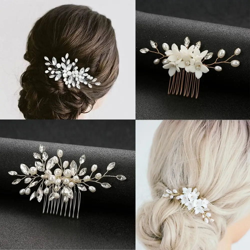 

Women Girls Hair Ornaments Hair Accessories Headpieces Crystal Leaf Comb Pearl Hairpins Bridesmaid Rhinestone Hair Comb