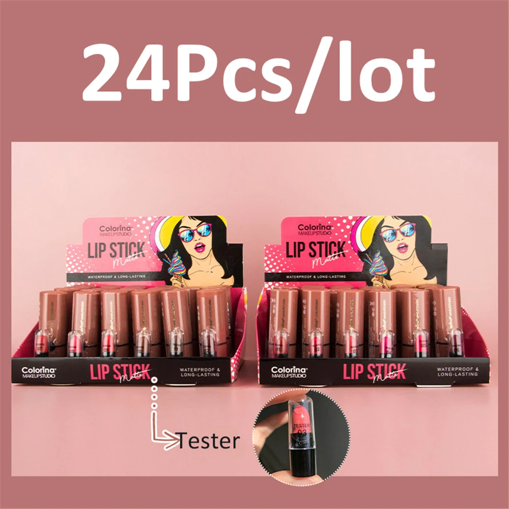 

24Pcs/lot Wholesale Matte Lipstick Pack Set Muti Colors Red Long-lasting Waterproof Velvet Lip Stick for Girls and Women