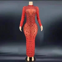 rhinestone dress women stage wear singer birthday vintage china style long sleeve dresses banquet ds dance outfits
