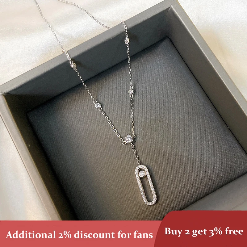 

925 Sterling Silver Single Diamond Slide Necklace for Woman. Move The Series of Exquisite Gifts From Girlfriend. Don't Fade Away