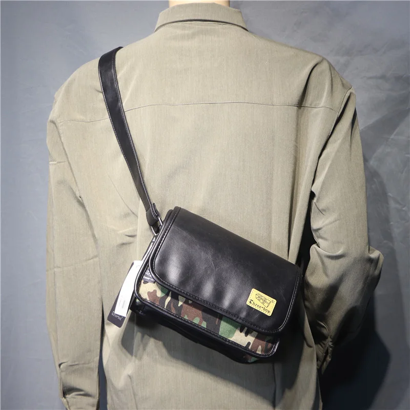 

fashionable camouflage men's shoulder bag leisure military green outdoor cross body Japanese and Korean cross bag flip
