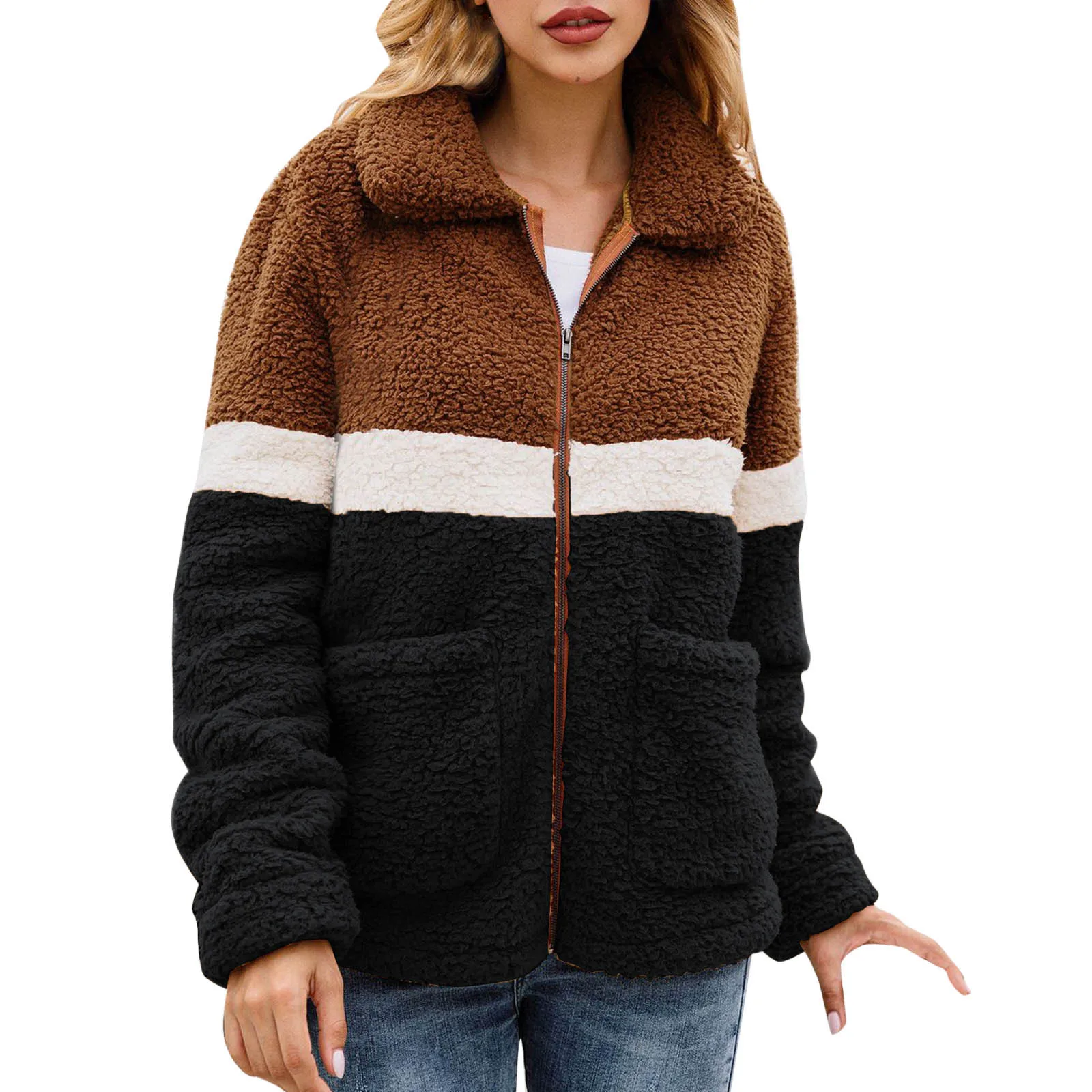 

Куртка женская джинсовая, модная верхняя одежда на молнии с накладными карманами, флисовая верхняя одежда