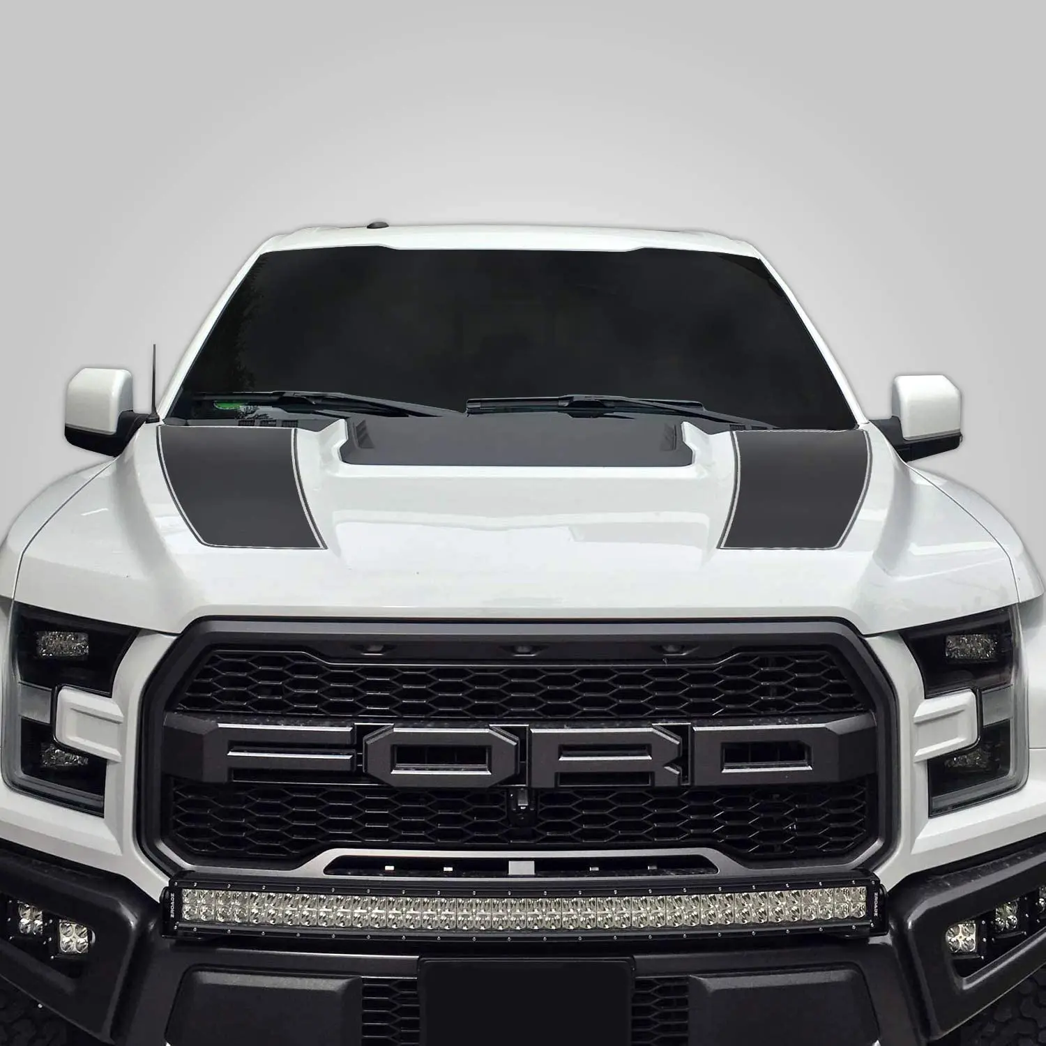 

Фабричное ремесло Hood Racing Stripe Graphics kit 3M, виниловая наклейка, обмотка, совместимая с Ford F-150 Raptor 2017-2021-Nimbus, серый