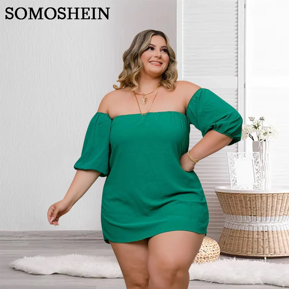

Plus Size Women Clothing Summer Sexy Solid Color Short Sleeve Shorts Suit One Shoulder Strap Comfort Suit Wholesale Dropshipping