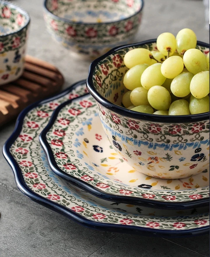 Набор креативной керамической посуды ручной росписи комбинированная миска для