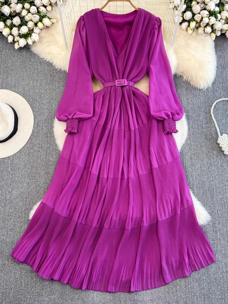 

Elegant and Chic Casual Women Dress Autumn New Fashion Solid A-Line Prom Party Vestidos Female Vintage Lantern Sleeve Robe