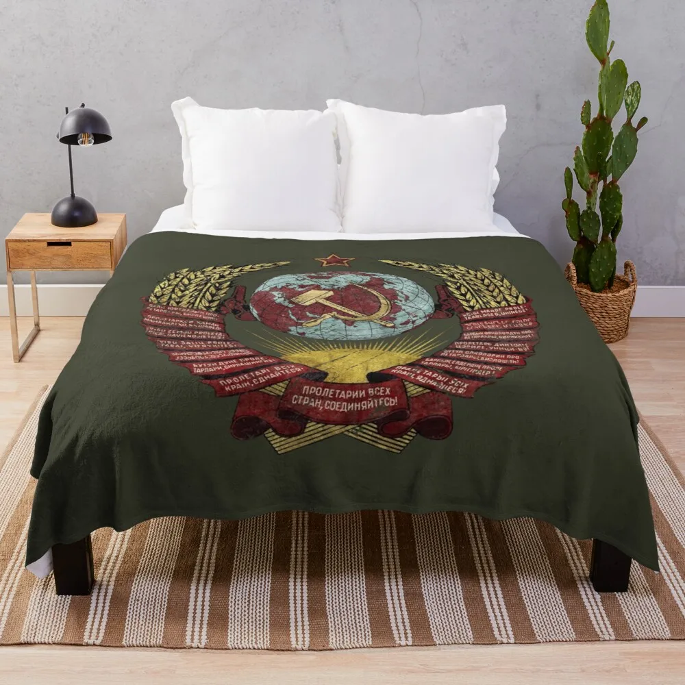 

USSR Vintage Coat of Arms V02 Throw Blanket Microfiber Fabric