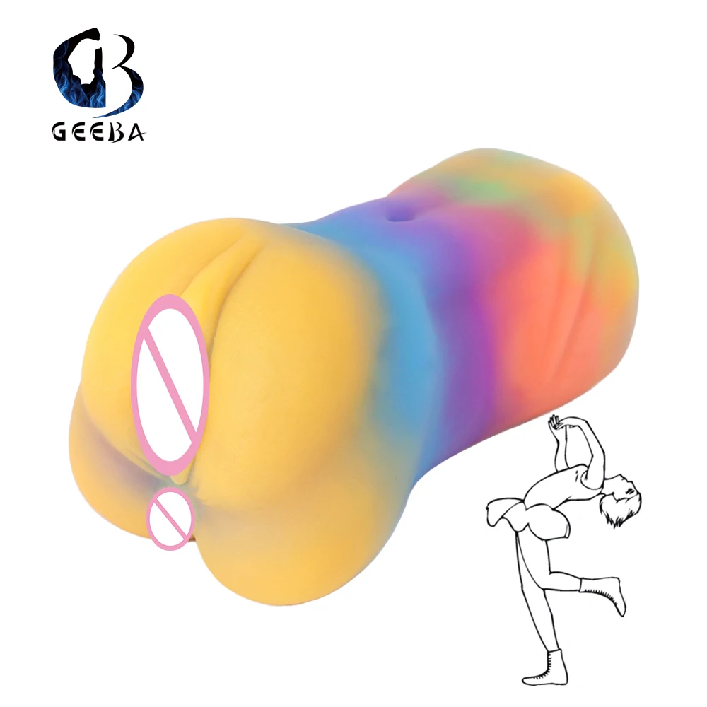 GEEBA Double Channel Male Masturbator Aircraft Cup Silicone Sexual Doll Glow In Dark Sexy Toys For Men Full Girl