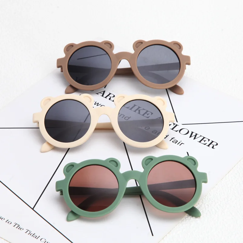 

2021 Children's Colors Cartoon Bear Shape Fashion Round Sunglasses Boys Girls Vintage Sunglasses UV Protection Classic Kids Eyew