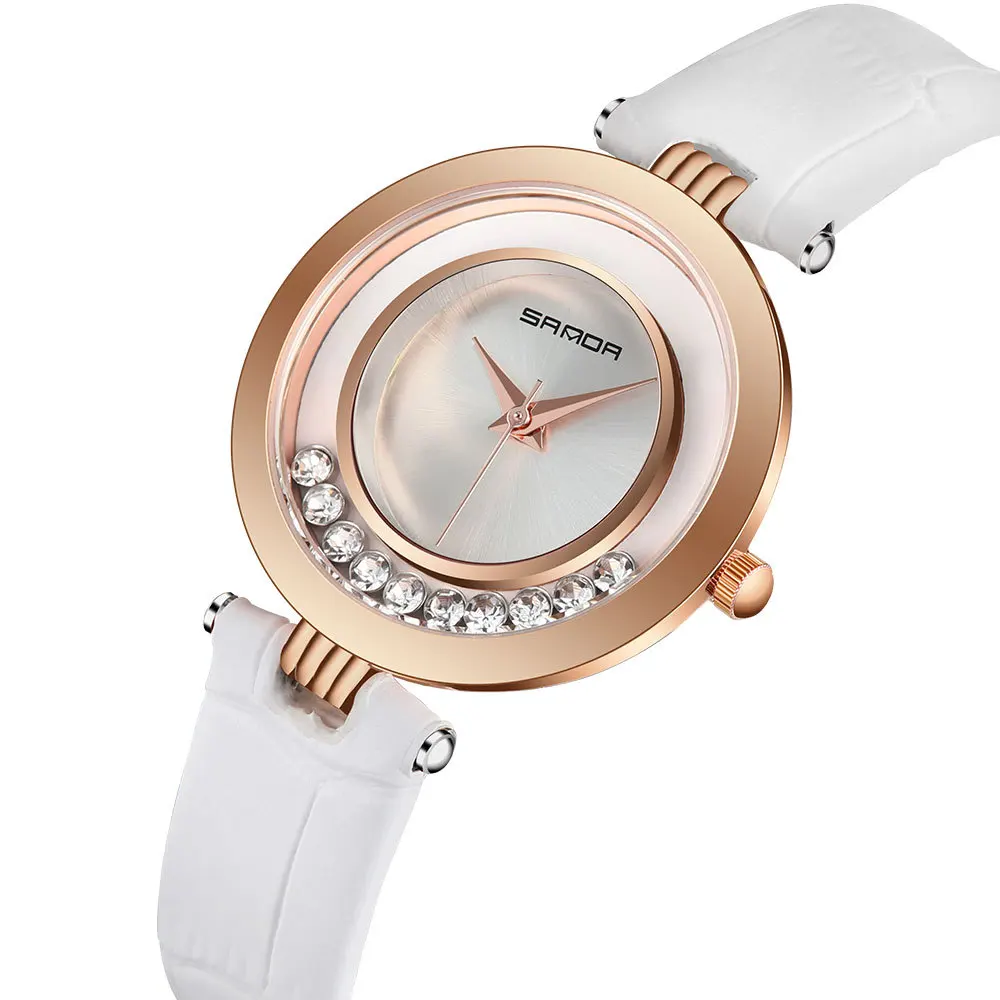 

SANDA Top Merk Luxe Elegante Dames Horloge Lederen Diamant Horloge Vrouwen Mode Horloges relogio feminino Waterdichte Klok