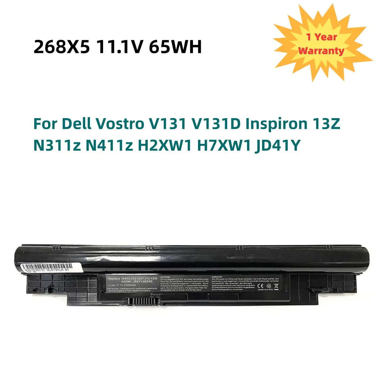 6000 мАч H7XW1 268X5 аккумулятор для ноутбука Dell Vostro V131 V131D Inspiron 13Z N311z N411z H2XW1 JD41Y 11 1 В 65 Втч