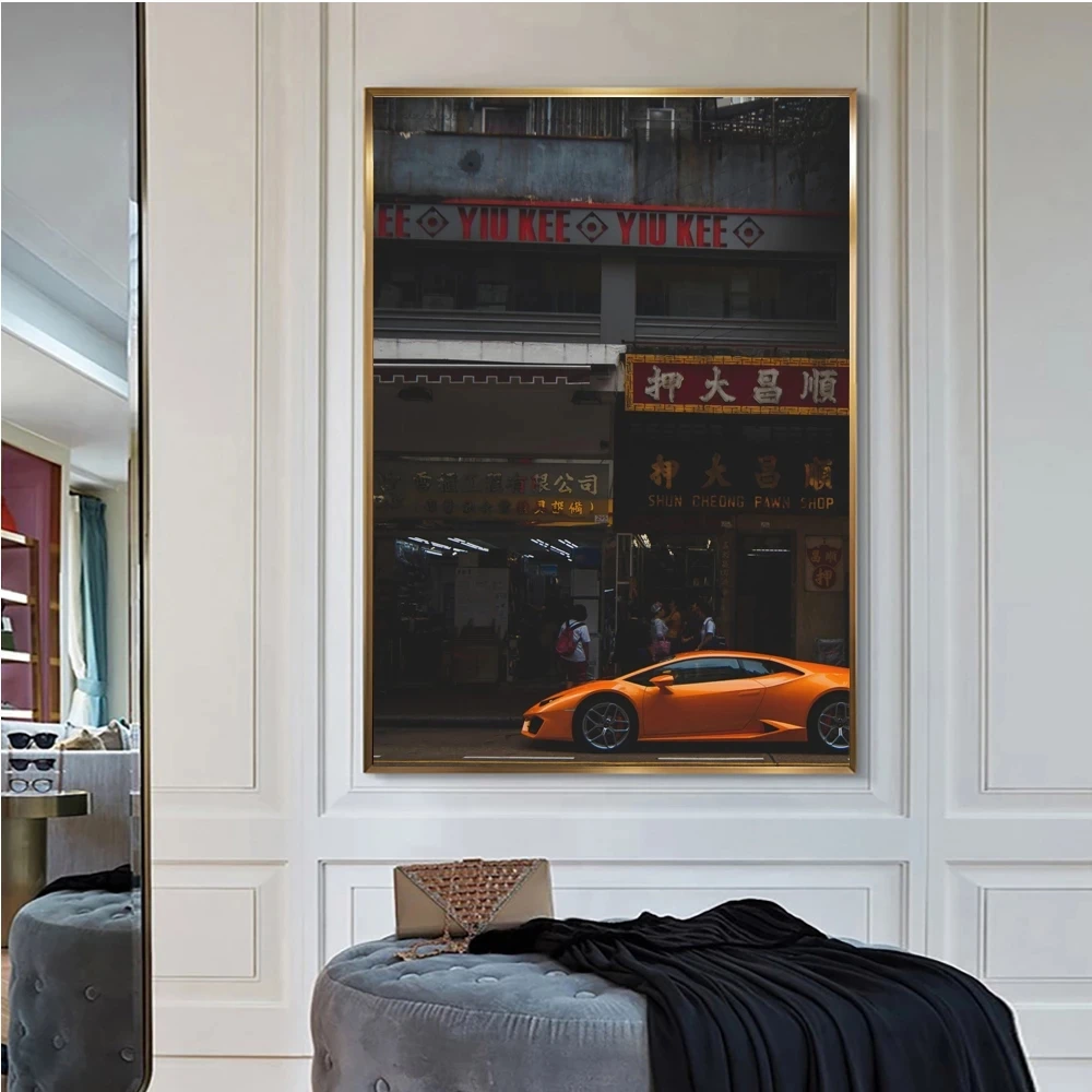 

Yellow Car Poster Retro Street No Frame Picture Scenery HD Print Canvas Painting Decor Modern Home Bedside Background Wall Art