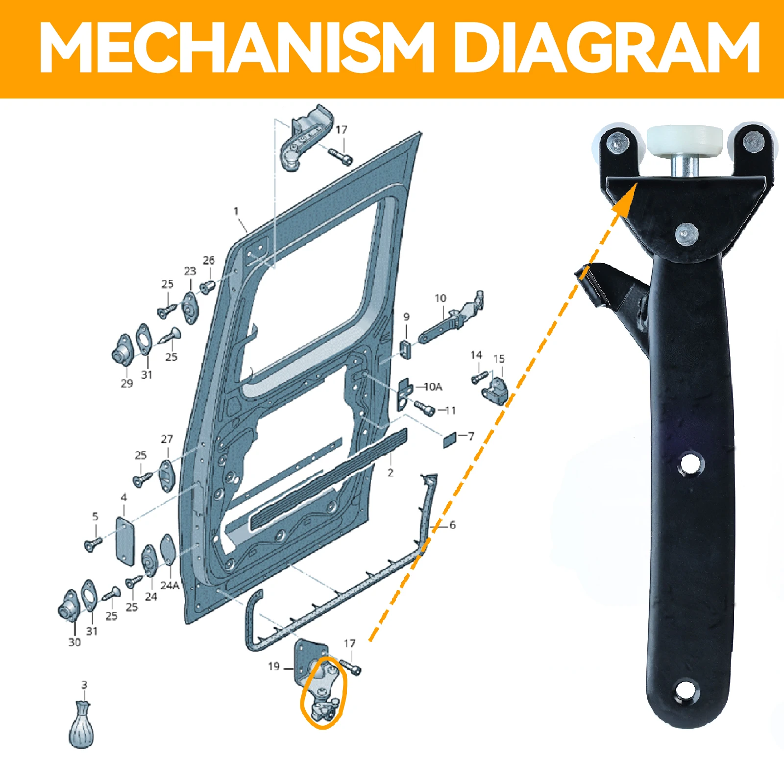 Боковая раздвижная дверь Нижняя роликовая Направляющая петля левая