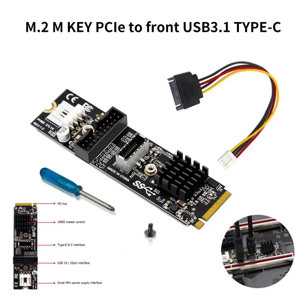 

Expansion Card Anti-interference Small 4Pin Universal M.2 M KEY PCI-E to USB3.1 TYPE-C 19/20PIN Riser Card for Computer