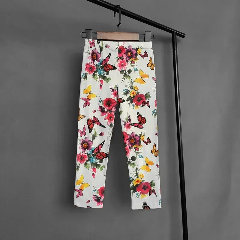 Леггинсы с принтом для девочек милые облегающие длинные брюки повседневные