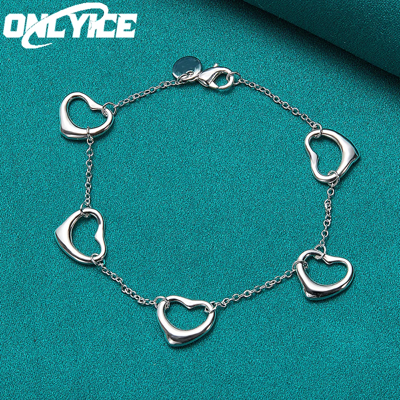 

Hot New 925 Sterling Silver Bracelets For Women Exquisite Fashion Five Heart Chain Wedding Party Christmas Gifts Charm Jewelry