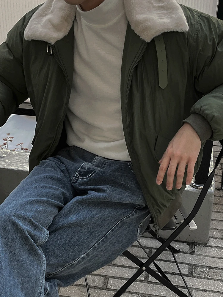 Сплошные мужские стеганые пальто из овечьей шерсти с отложным воротником