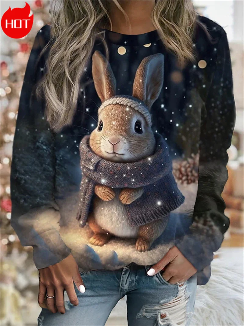 Harajuku 3D Cute Rabbit Printed Sweatshirts Funny Coffee Little Cats Graphic New In Sweaters Women Fashion Crewneck